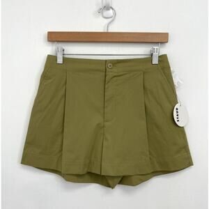 NWT STAUD Pleated Poplin Elastic Waist Preppy Designer Zoey Short Khaki - Small
